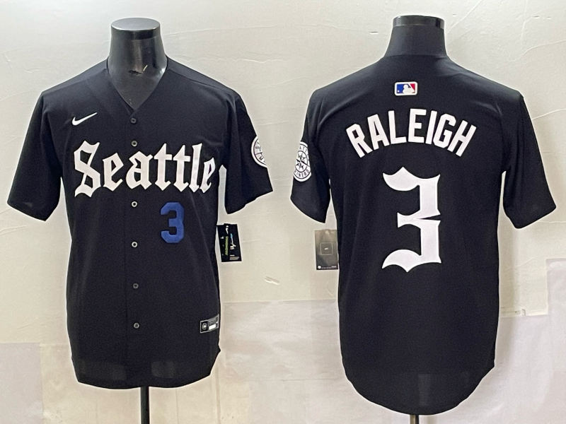 Men Seattle Mariners #3 Raleigh black MLB 2025 Nike jersey 018->seattle mariners->MLB Jersey